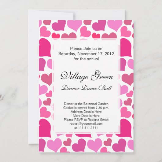 バチェロレッテまたは花嫁のためのかわいらしいピンクのハート 招待状 (裏面)