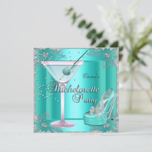 バチェロレッテアクアティール(緑がかった色)ブルーターコイズ靴 招待状 (スタンド正面)