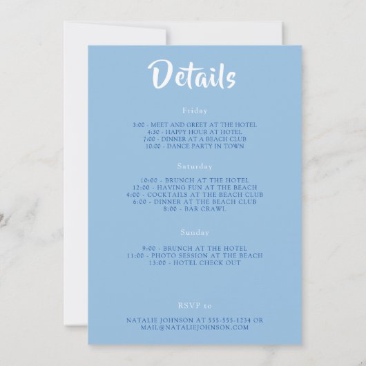 バチェロレッテウィークエンドのビーチパーソナライズされた請求書 招待状 (裏面)