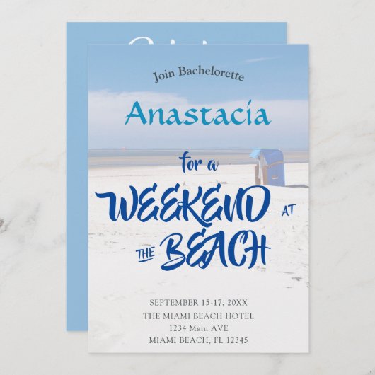 バチェロレッテウィークエンドのビーチパーソナライズされた請求書 招待状 (正面/裏面)