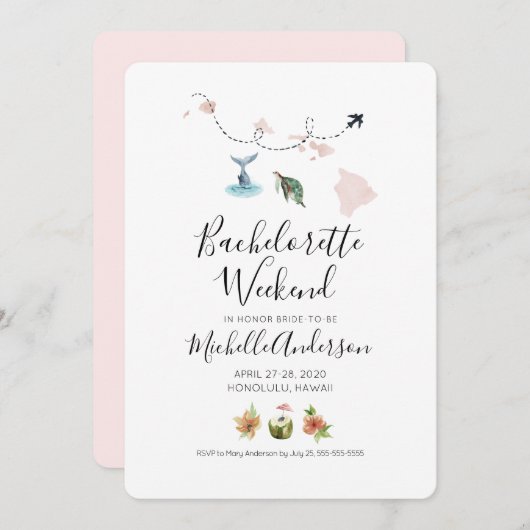 バチェロレッテウィークエンドインホノルルハワイ招待状 招待状 (正面/裏面)