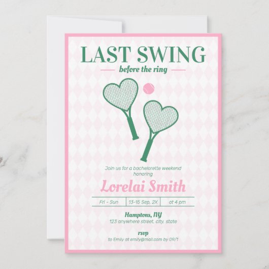 バチェロレッテウィークエンドテニスカントリークラブキュート 招待状 (正面)