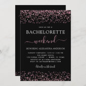 バチェロレッテウィークエンドパーティーピンクローズ金ゴールドグリッター 招待状 (正面/裏面)