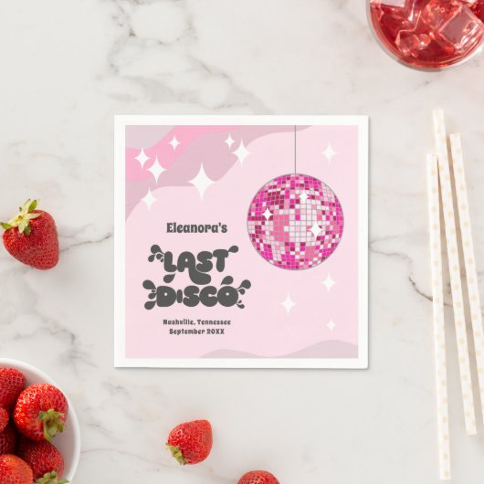 バチェロレッテウェルカムサイン、最後のディスコ スタンダードカクテルナプキン (インサイチュ)