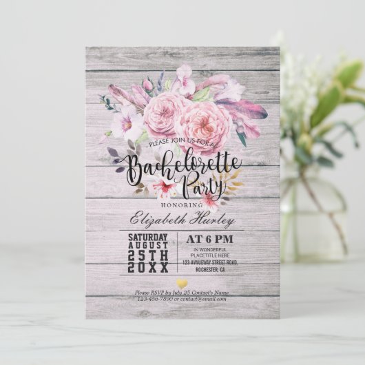 バチェロレッテウォーターカラーボホフローラフェザー 招待状 (スタンド正面)