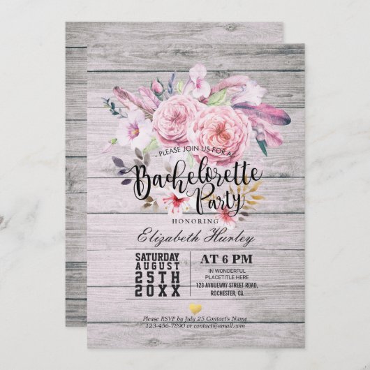 バチェロレッテウォーターカラーボホフローラフェザー 招待状 (正面/裏面)