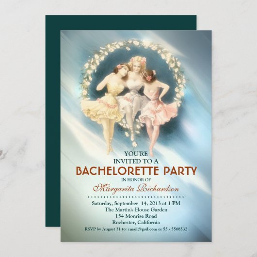バチェロレッテエレガントのスタイリッシュ招待 招待状 (正面/裏面)