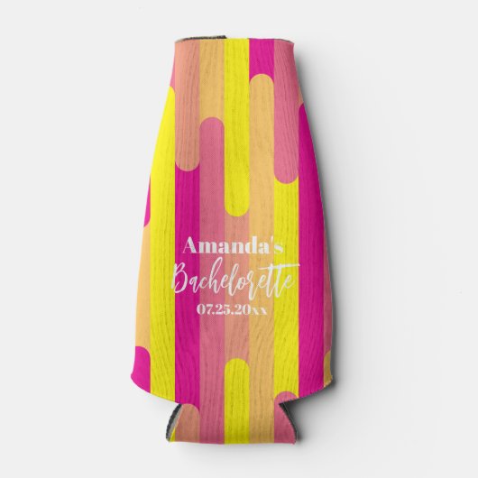 バチェロレッテカスタムピンクと黄色のパターン ボトルクーラー (正面)