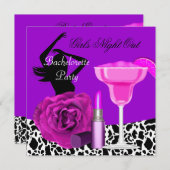 バチェロレッテガールズナイトアウトアニマルパープルパーティー 招待状 (正面/裏面)