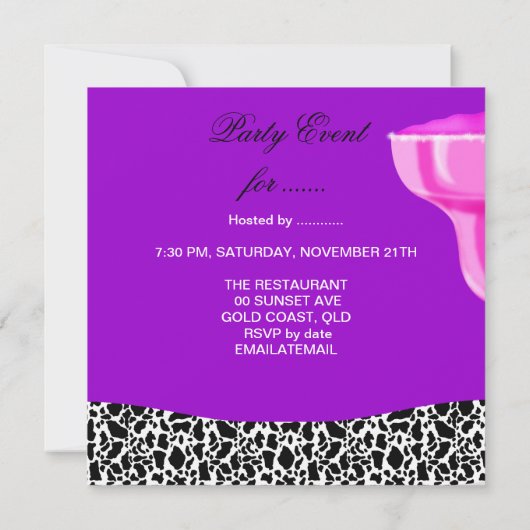バチェロレッテガールズナイトアウトアニマルパープルパーティー 招待状 (裏面)