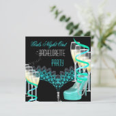 バチェロレッテガールズナイトアウトティール(緑がかった色)ブルーシャンパン 招待状 (スタンド正面)