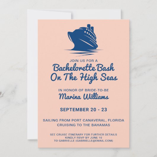 バチェロレッテクルーズ船海軍と桃の旅程 招待状 (正面)