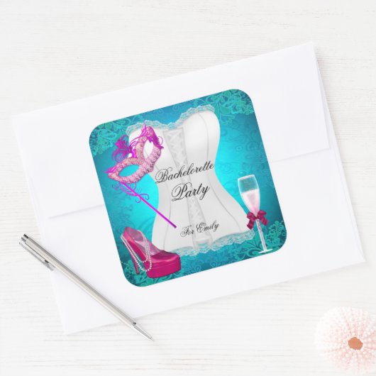 バチェロレッテコルセットティール(緑がかった色)ピンクシューズマスク スクエアシール (封筒)