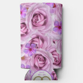 バチェロレッテゴルフパープルフラワーパーソナライズ スリム缶クーラー (裏面)