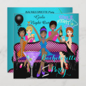 バチェロレッテティール(緑がかった色)ピンクおもしろいガールズカクテル4 招待状 (正面/裏面)