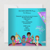 バチェロレッテティール（緑がかった色）ピンクおもしろいガールズカクテル4 招待状 (裏面)