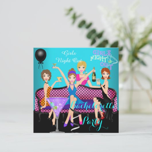 バチェロレッテティール（緑がかった色）ピンクおもしろいガールズカクテル4 招待状 (スタンド正面)
