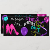 バチェロレッテティール（緑がかった色）ピンクハイトブラックパープルパーティー 招待状 (正面/裏面)