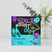 バチェロレッテティール(緑がかった色)ピンクブラックパープルハイヒールパーティー 招待状 (スタンド正面)