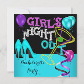 バチェロレッテティール(緑がかった色)ピンクブラックパープルハイヒールパーティー 招待状 (正面)