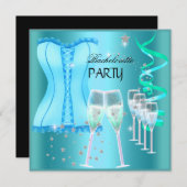 バチェロレッテティール(緑がかった色)ブルーコルセットシャンパン 招待状 (正面/裏面)