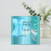 バチェロレッテティール(緑がかった色)ブルーコルセットシャンパン 招待状 (スタンド正面)