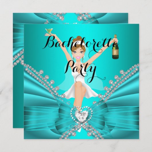 バチェロレッテティール（緑がかった色）ブルーダイヤモンドレースおもしろい 招待状 (正面/裏面)