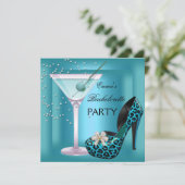 バチェロレッテティール（緑がかった色）ブルーレオパードシューズガラス 招待状 (スタンド正面)