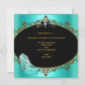 バチェロレッテティール(緑がかった色)ブルー金ゴールドブラックシューズ 招待状 (裏面)