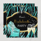 バチェロレッテティール(緑がかった色)ブルー金ゴールドブラックゼブラ 招待状 (正面/裏面)