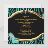 バチェロレッテティール(緑がかった色)ブルー金ゴールドブラックゼブラ 招待状 (裏面)