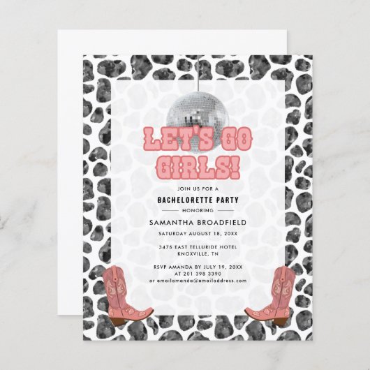 バチェロレッテディスコ女性のカーボーイパーティの招待状 (正面/裏面)