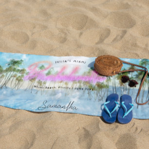 バチェロレッテトロピカルパームズネオン  モノグラム ビーチタオル