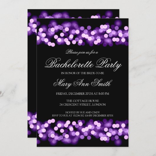 バチェロレッテハリウッドエレガントグラムパープル 招待状 (正面/裏面)
