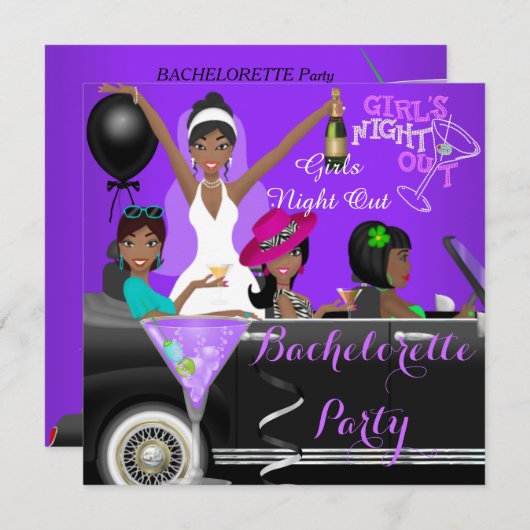 バチェロレッテパープルおもしろいリムカーカクテル 招待状 (正面/裏面)