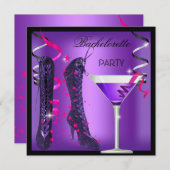 バチェロレッテパープルピンクブーツカクテル 招待状 (正面/裏面)