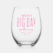 バチェロレッテビッグデイジェウェイおもしろいピンク ステムなしワイングラス (正面)