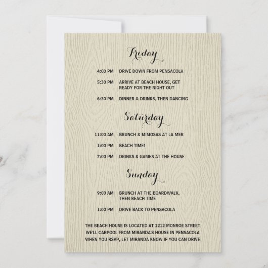 バチェロレッテビーチウィークエンドとピンクフェイクグリッター 招待状 (裏面)