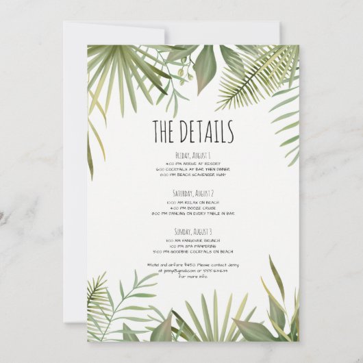 バチェロレッテビーチ週末の旅程の招待 招待状 (裏面)