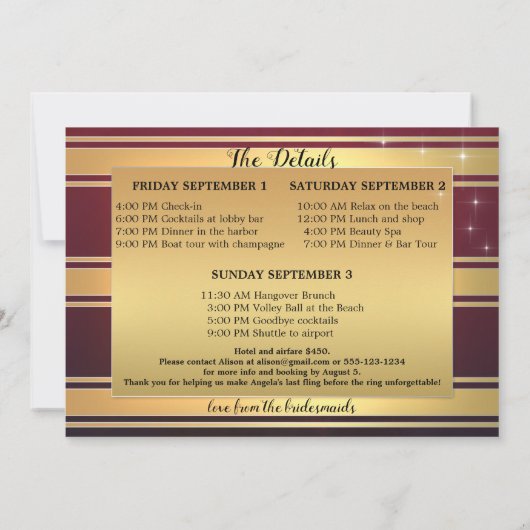 バチェロレッテビーチ週末の旅程招待状 招待状 (裏面)