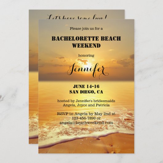バチェロレッテビーチ週末の旅程招待状 招待状 (正面/裏面)