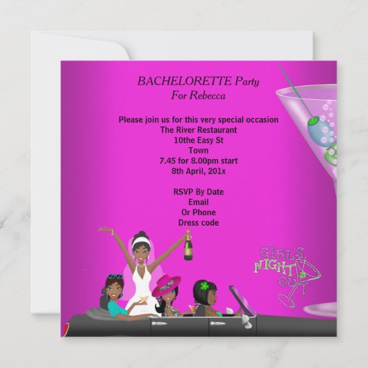 バチェロレッテピンクおもしろいリムカーカクテル 招待状 (裏面)