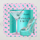 バチェロレッテピンクティール（緑がかった色）ブルーターコイズ 招待状 (正面/裏面)