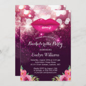 バチェロレッテピンクパープルグリッターリップフローラ 招待状 (正面/裏面)