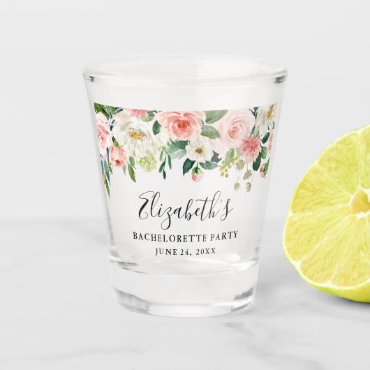 バチェロレッテピンク白の水彩フローラ ショットグラス (正面)