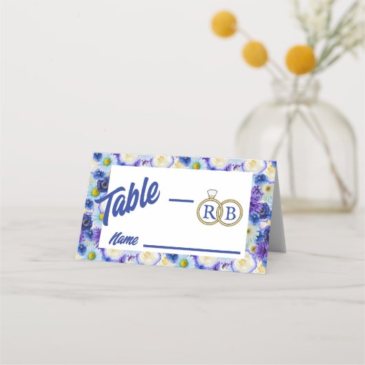 バチェロレッテブライダルシャワーゴルフブルーフローラ プレイスカード (裏面)