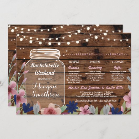 バチェロレッテブライダルシャワー旅程ジャールウッド 招待状 (正面/裏面)