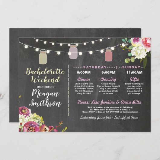 バチェロレッテブライダルシャワー旅程Jars Chalk 招待状 (正面/裏面)