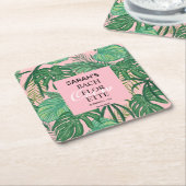 バチェロレッテブライダルパーティ熱帯パームピンク スクエアペーパーコースター (アングル)