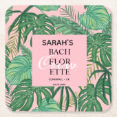 バチェロレッテブライダルパーティ熱帯パームピンク スクエアペーパーコースター (正面)